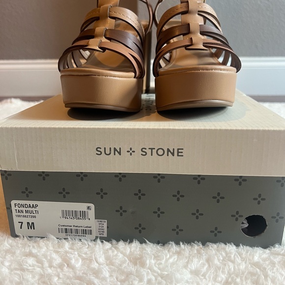 Sun + Stone Women's Strappy Tan Sandals - Picture 1 of 16